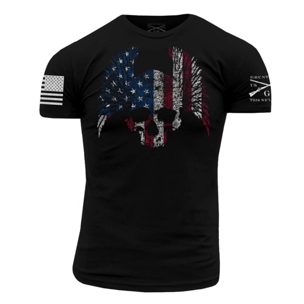 GRUNT STYLE American Winged Skull Graphic T-Shirt - Picture 9 of 10